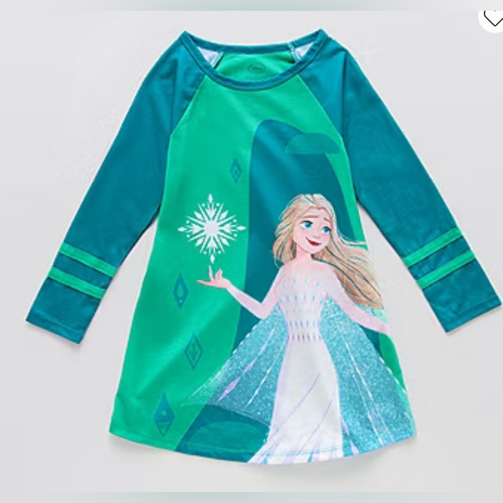 Disney Collection Girls Long Sleeve Elsa Frozen Crew Neck Nightshirt
